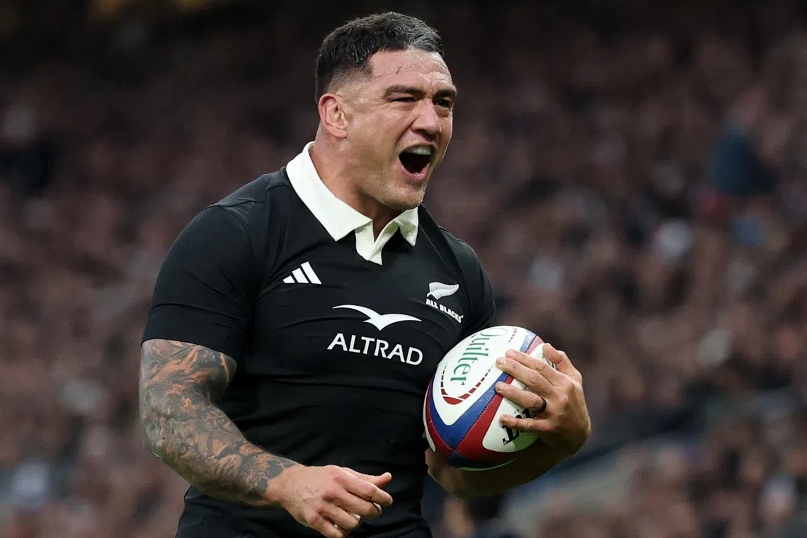 FILE PHOTO: Rugby Union - Autumn Internationals - England v New Zealand - Allianz Stadium, Twickenham, London, Britain - November 15, 2025 New Zealand's Codie Taylor celebrates after scoring a try REUTERS/Hannah Mckay