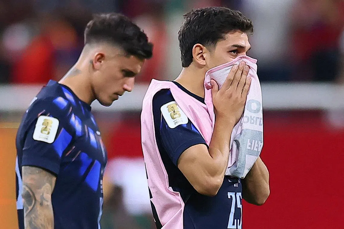 Soccer Football - FIFA World Cup 2026 - Group H - Uruguay v Spain - Estadio Guadalajara, Guadalajara, Mexico - June 26, 2026 Uruguay's Juan Manuel Sanabria looks dejected after the match as Uruguay are eliminated from the World Cup REUTERS/Eloisa Sanchez