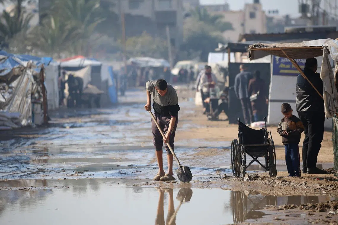 Heavy rain and flooding have ravaged the makeshift shelters in Gaza, leaving thousands with up to 30cm of water inside their damaged tents.