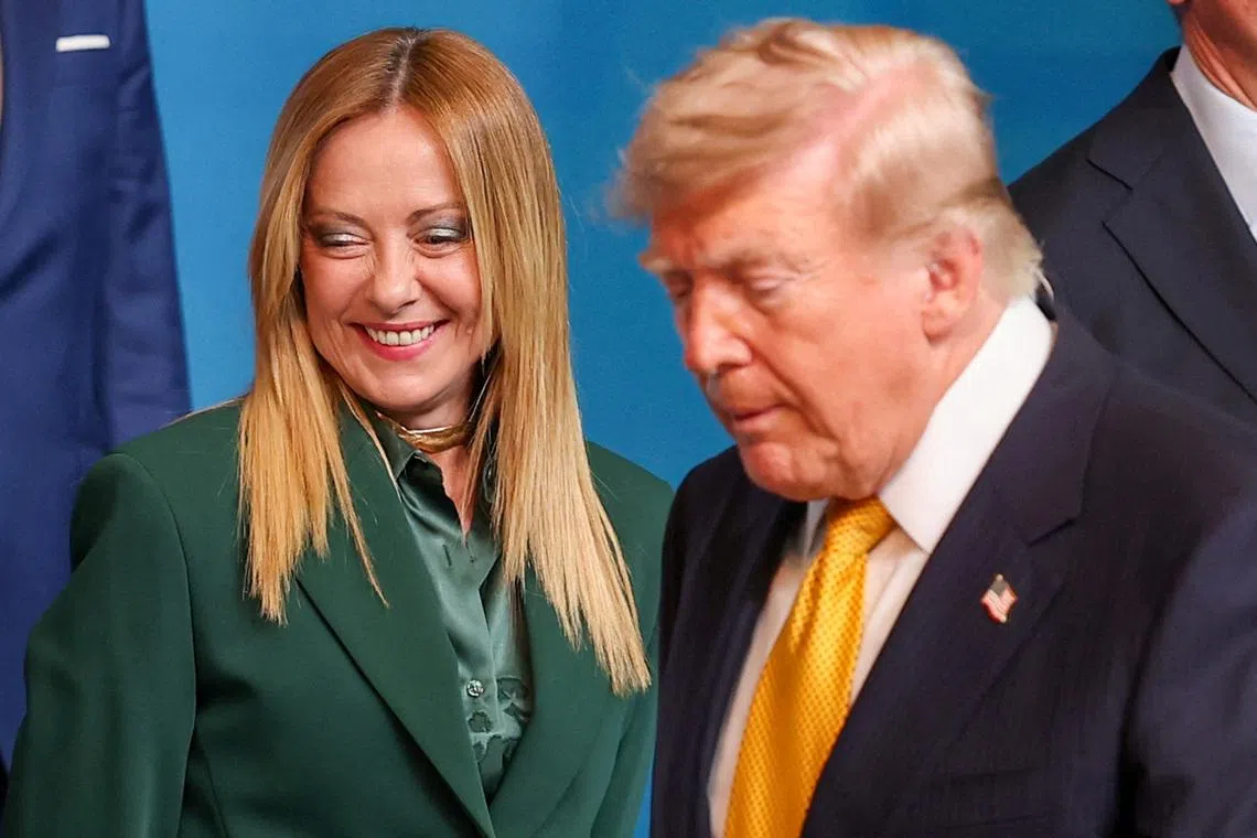 US President Donald Trump (right) and Italy’s Prime Minister Giorgia Meloni attend a NATO leaders’ summit in Ankara, Turkey, on July 8.