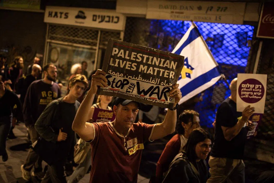 A protest in Jerusalem on Oct 5. Israelis remain divided not just over the way forward in Gaza, but also over the lessons of Oct 7, 2023.