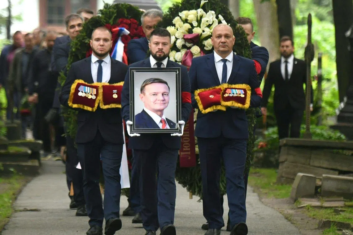 Russia’s former transport minister Roman Starovoyt, who died by suicide, was buried in St Petersburg on July 11.