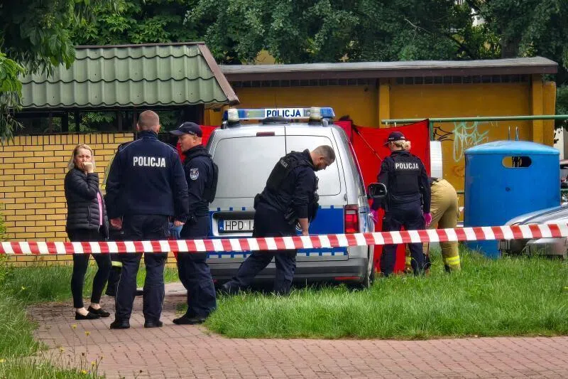 Police working at a crime scene in Biala Podlaska, Poland, where Russian artist Semyon Skrepetsky, known for his satirising Russian President Putin has been shot dead.