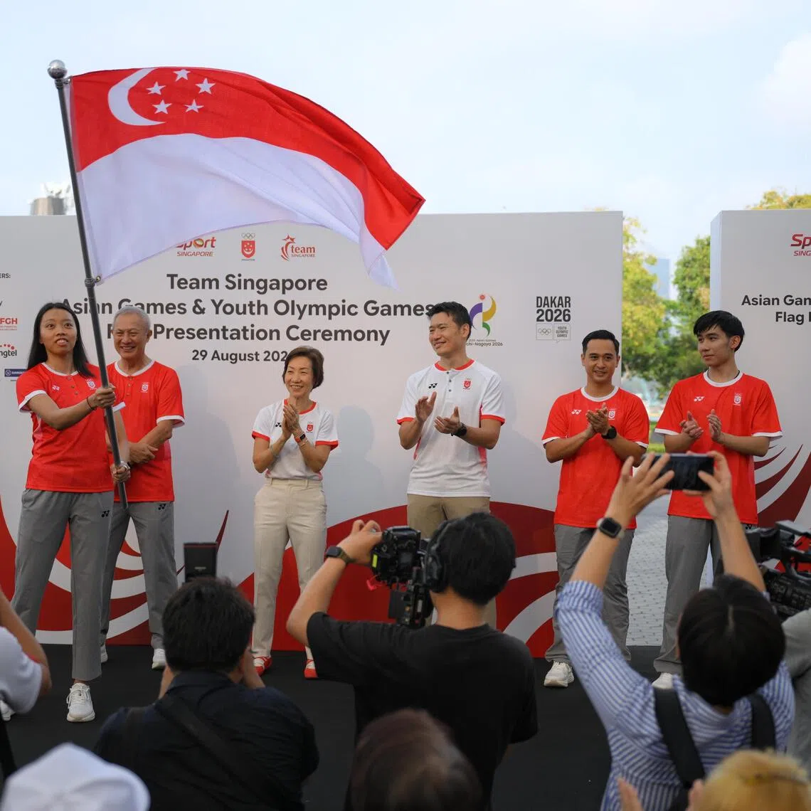 Fencer Kiria Tikanah (far left) will be one of Singapore’s flag bearers for the 2026 Asian Games in Japan.