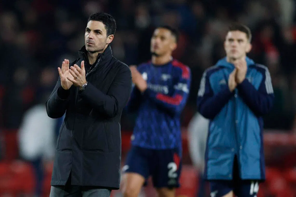 Arsenal manager Mikel Arteta applauding fans after the Jan 17 match.