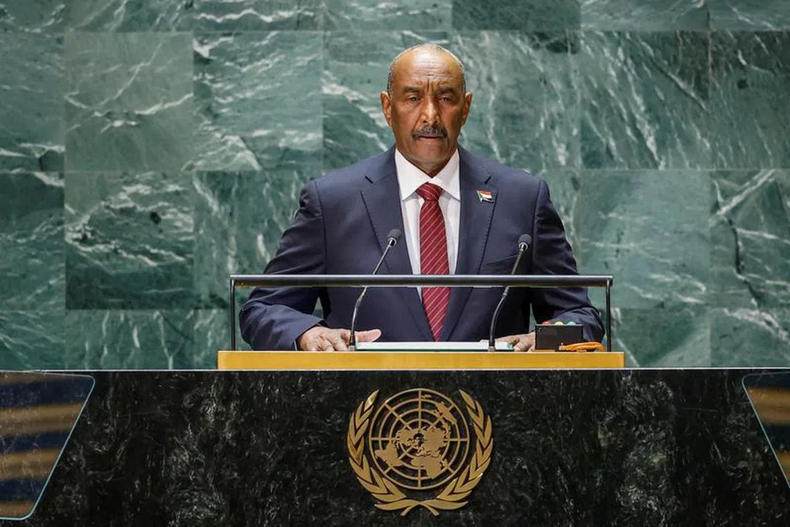 FILE PHOTO: Sudan President of the Transitional Sovereign Council Abdel-Fattah Al-Burhan Abdelrahman Al-Burhan addresses the 78th Session of the U.N. General Assembly in New York City, U.S., September 21, 2023.  REUTERS/Eduardo Munoz/File Photo