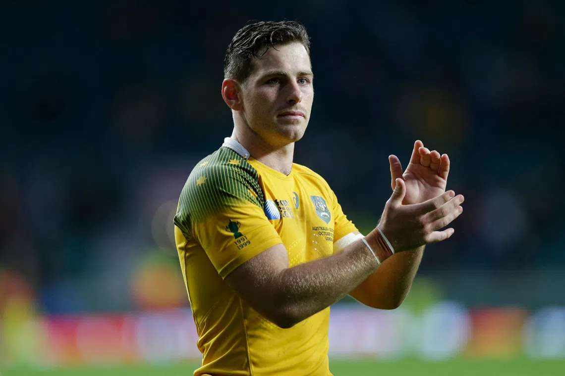 Rugby Union - Australia v Scotland - IRB Rugby World Cup 2015 Quarter Final - Twickenham Stadium, London, England - 18/10/15  Australia's Bernard Foley celebrates after the game  Action Images via Reuters / Henry Browne  Livepic