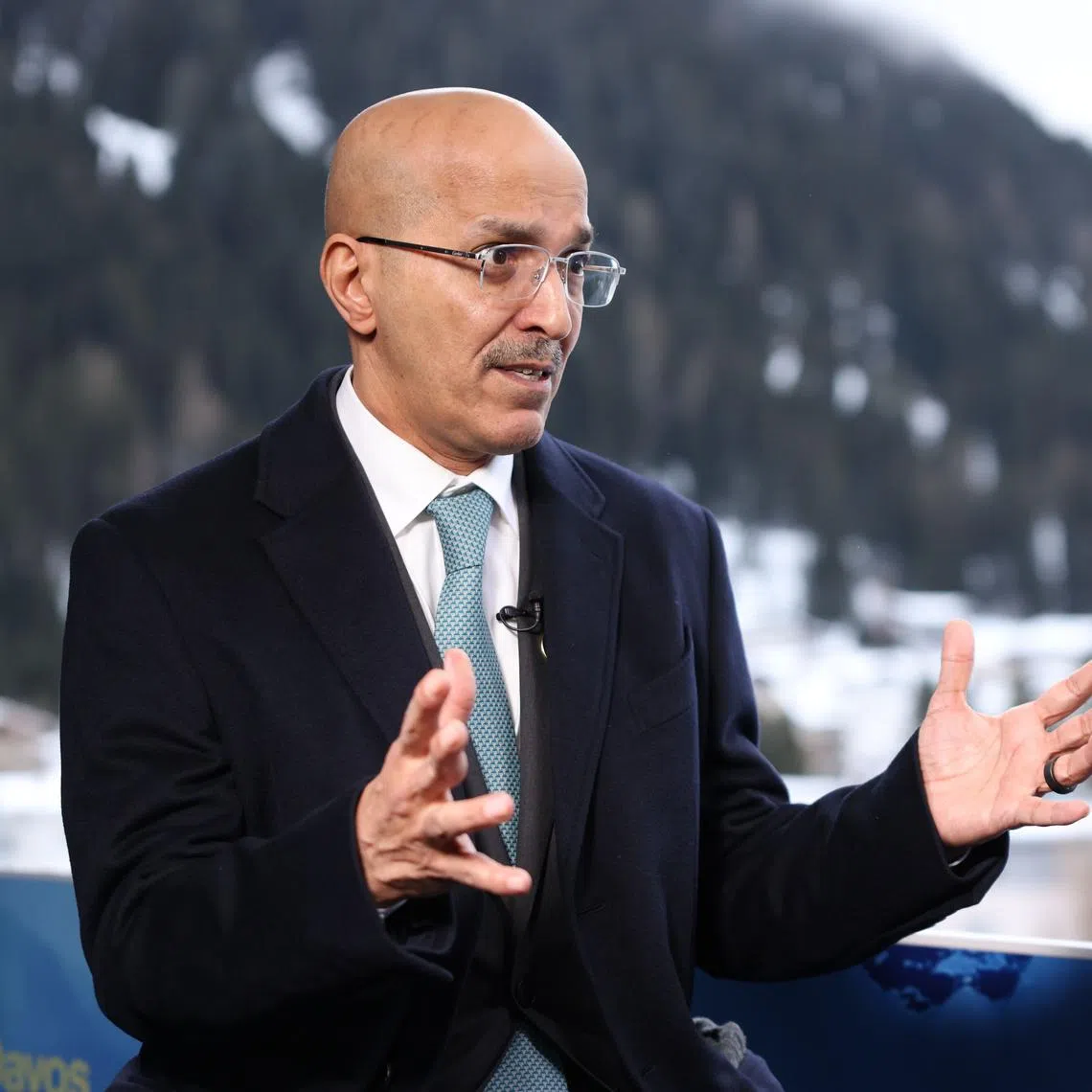 Mohammed Al-Jadaan, Saudi Arabia's finance minister, during a Bloomberg Television interview at the World Economic Forum (WEF) in Davos, Switzerland, on Thursday, Jan. 23, 2025. The annual Davos gathering of political leaders, top executives and celebrities runs from January 20 to 24. Photographer: Hollie Adams/Bloomberg