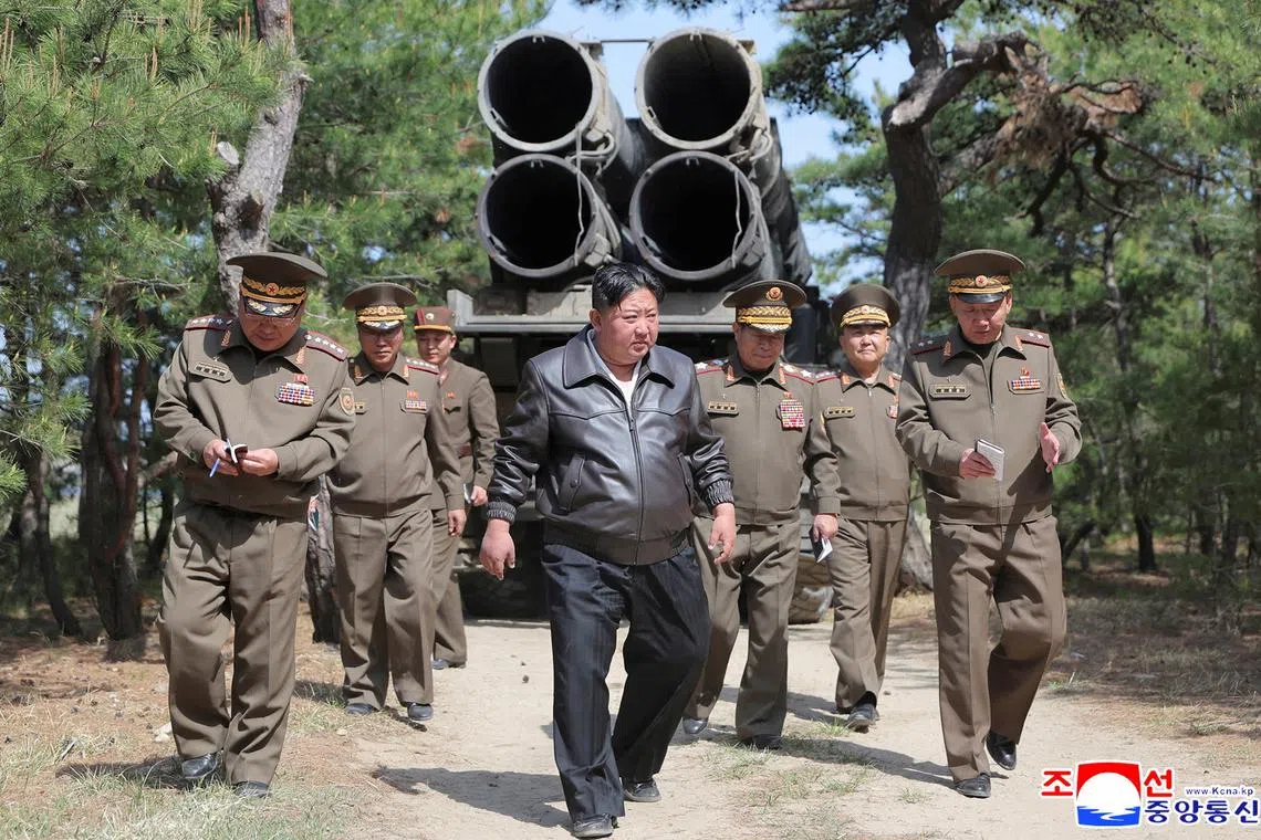 A handout photo shows North Korean leader Kim Jong Un supervise a missile test, in North Korea, May 8, 2025. KCNA via REUTERS
