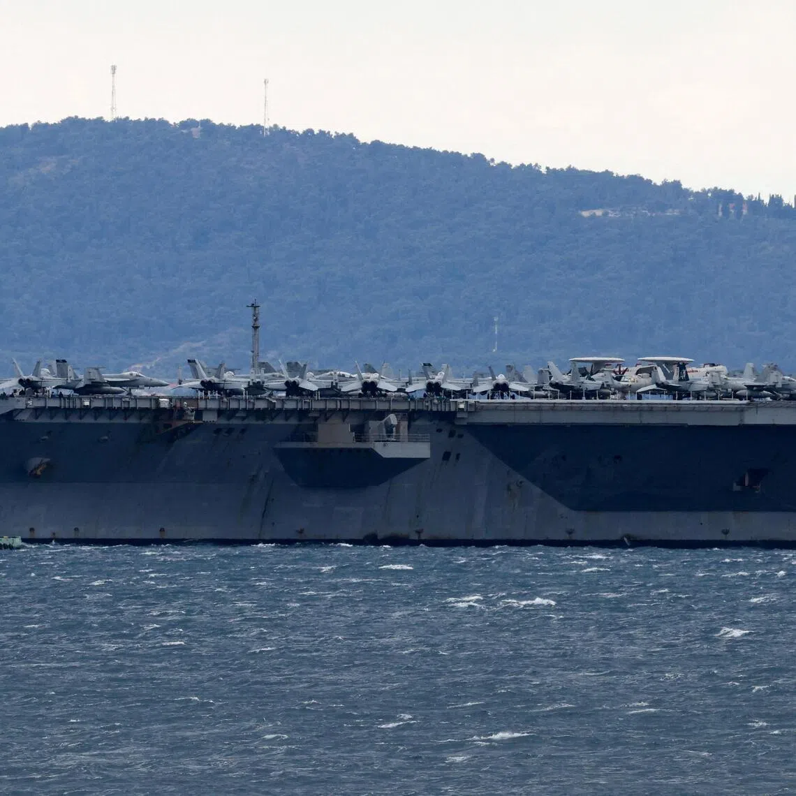 US aircraft carrier Gerald R. Ford holds position in front of Split, Croatia in the Adriatic Sea.