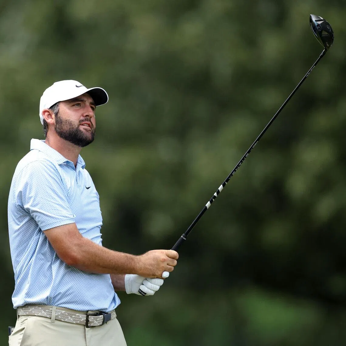 Scottie Scheffler playing his shot from the seventh tee during the final round of the FedEx St Jude Championship on Aug 16.