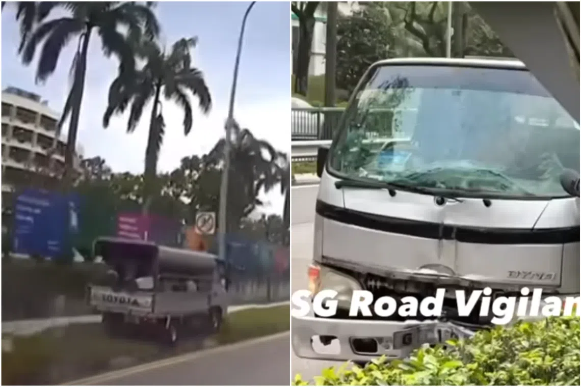 The lorry mounted a kerb and crashed into a street lamp along Buangkok Green on Saturday.