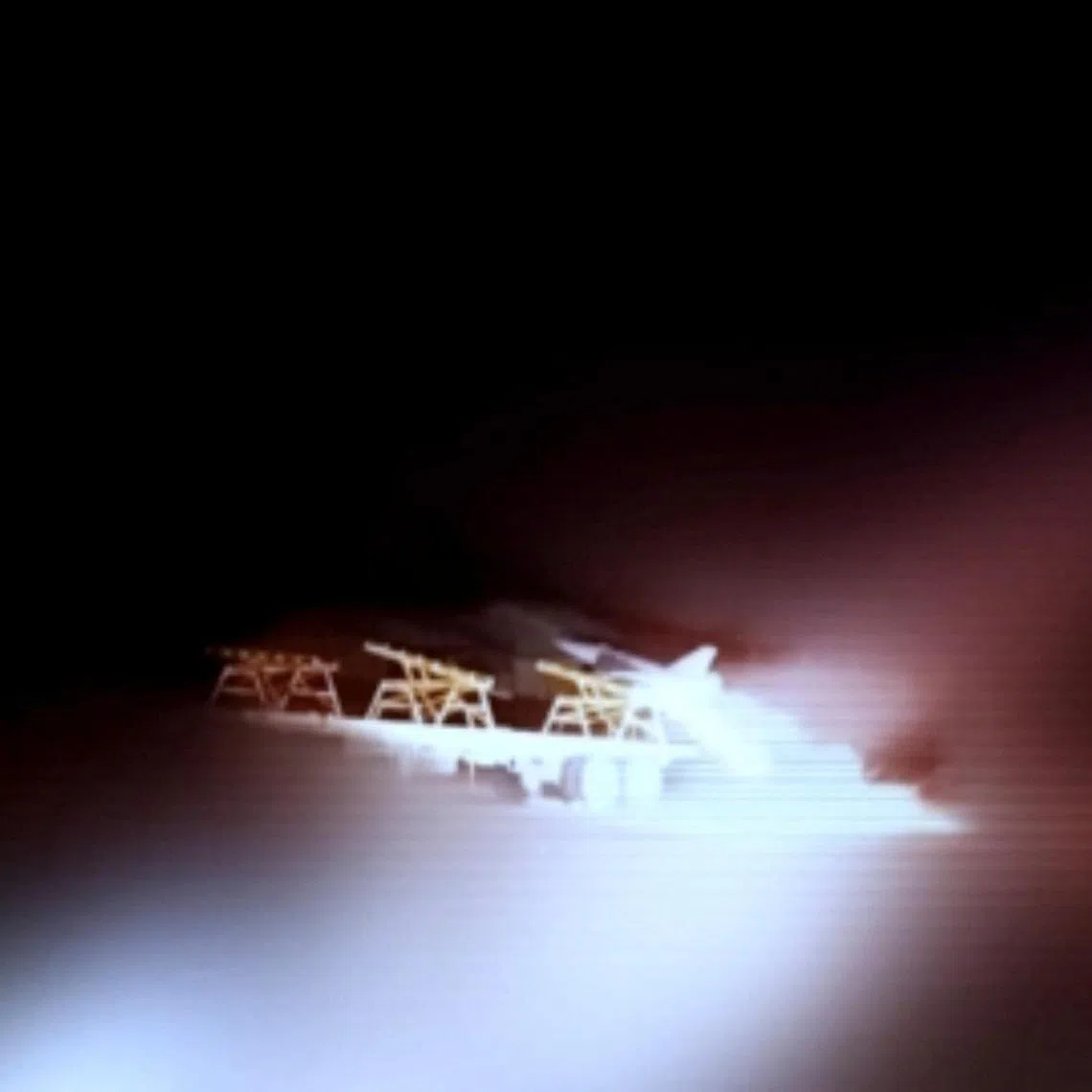 A still image from handout video released on July 14, said to show a drone being launched by Iran from an unknown location to attack US positions at Azraq base in Jordan.