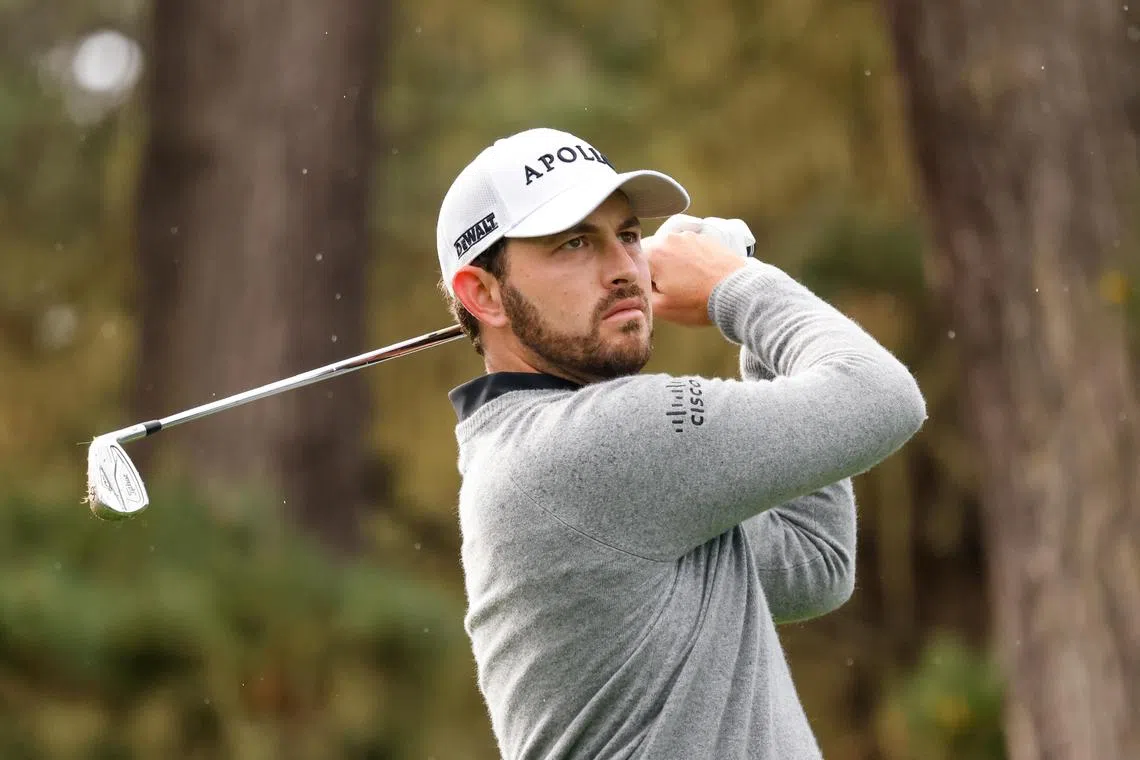 Patrick Cantlay tees off on the 12th hole during the first round of the Pebble Beach Pro-Am.