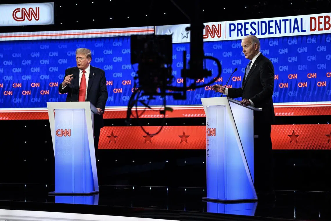 Former US president Donald Trump (left) and President Joe Biden during their debate in Atlanta, on June 27.