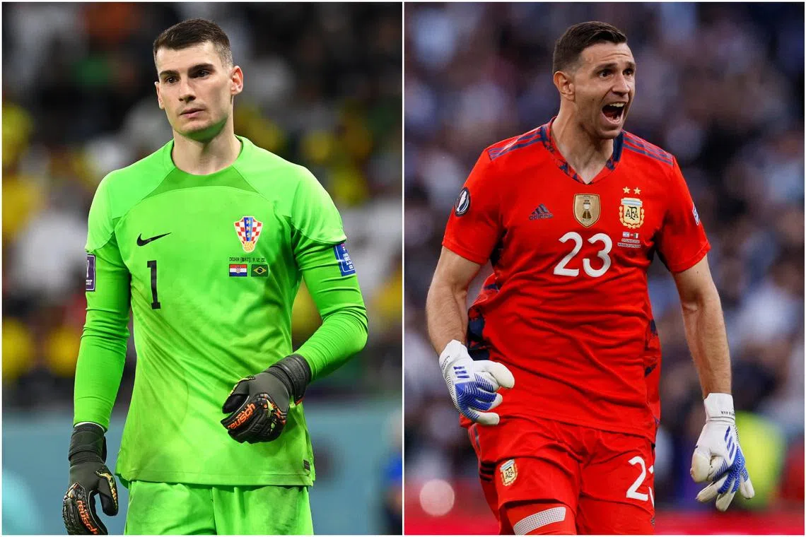 Croatia's Dominik Livakovic (left) and Argentina's Emiliano Martinez have emerged as penalty shoot-out heroes.