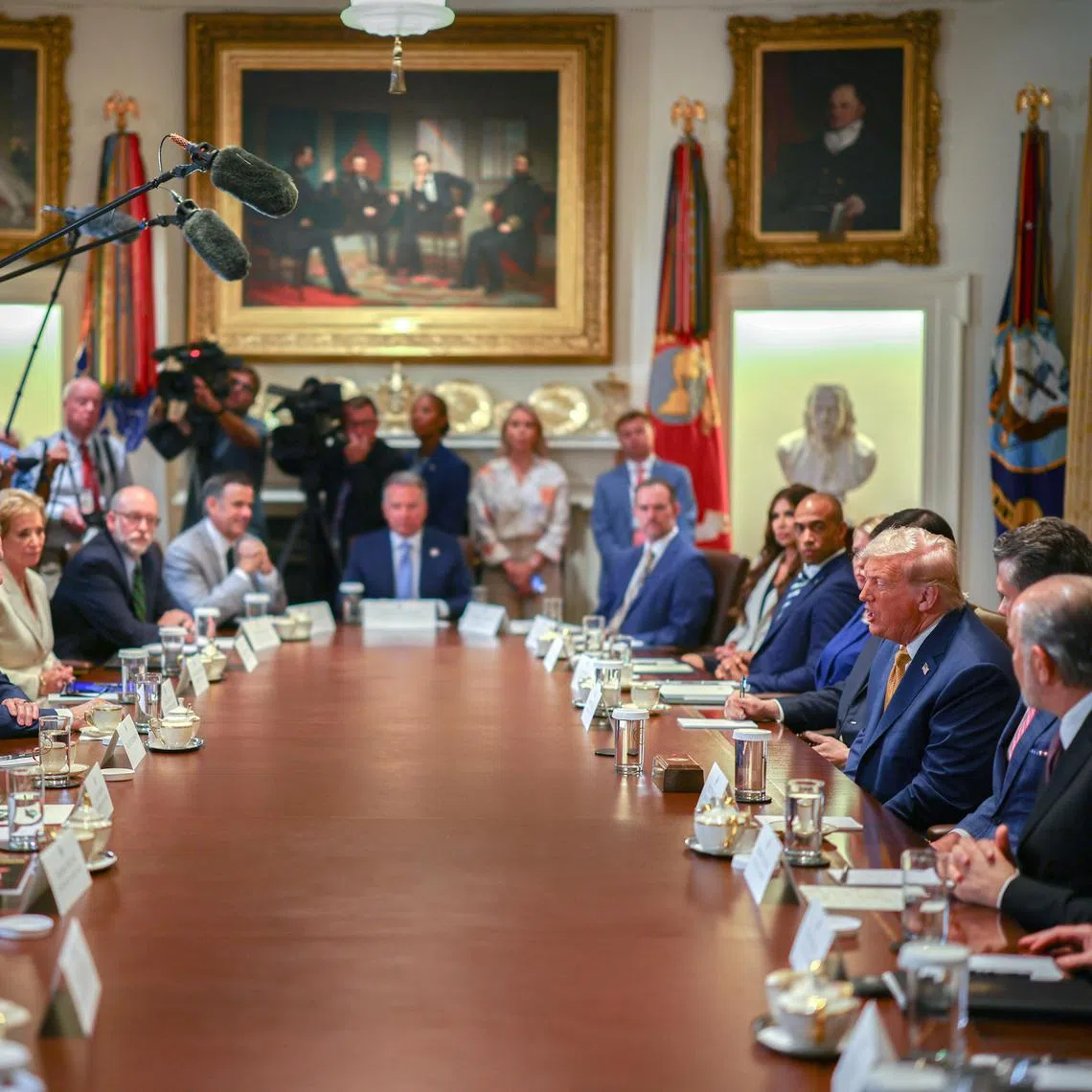 United States President Donald Trump answering reporters' questions during a July 8 Cabinet meeting at the White House.
