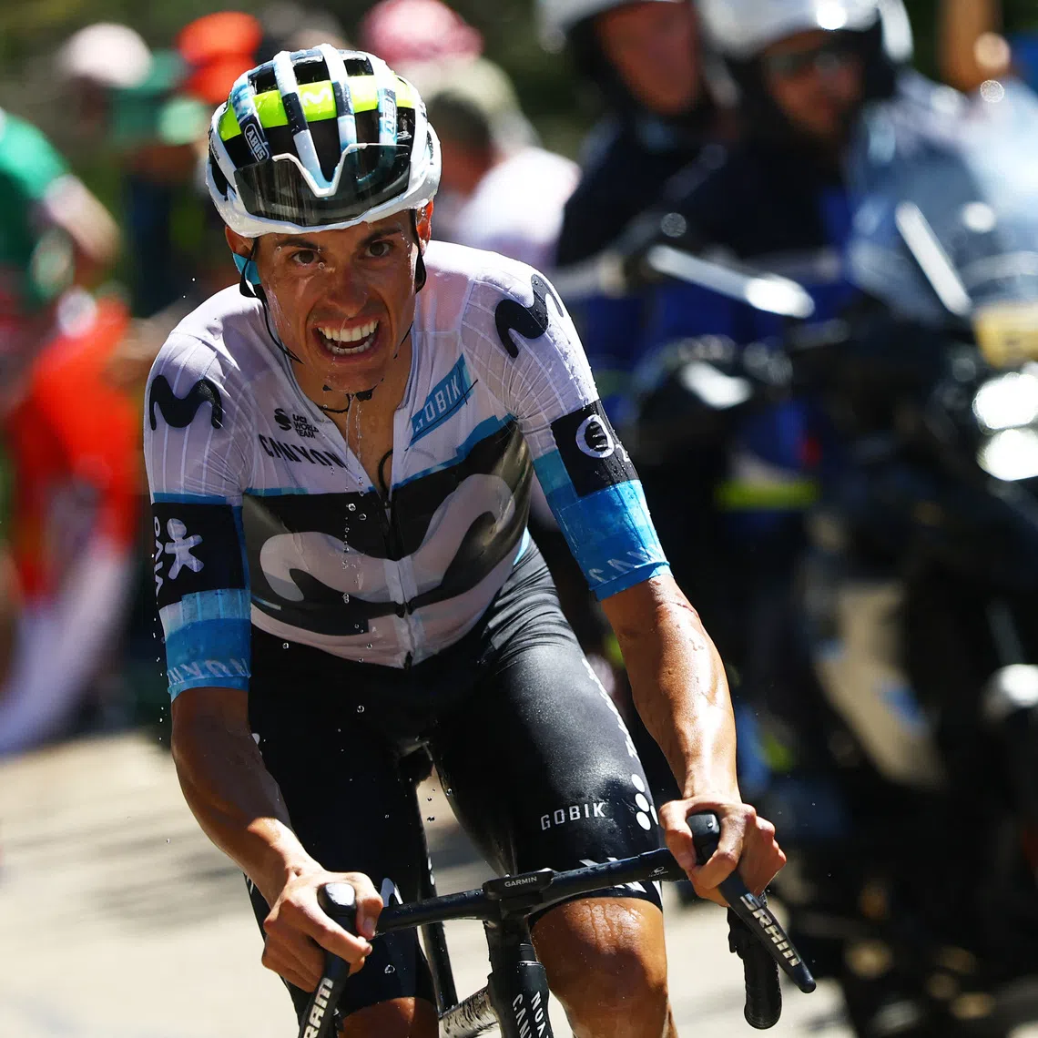 Cycling - Tour de France - Stage 16 - Montpellier to Mont Ventoux - Mont Ventoux, France - July 22, 2025 Movistar Team's Enric Mas in action during stage 16 REUTERS/Sarah Meyssonnier