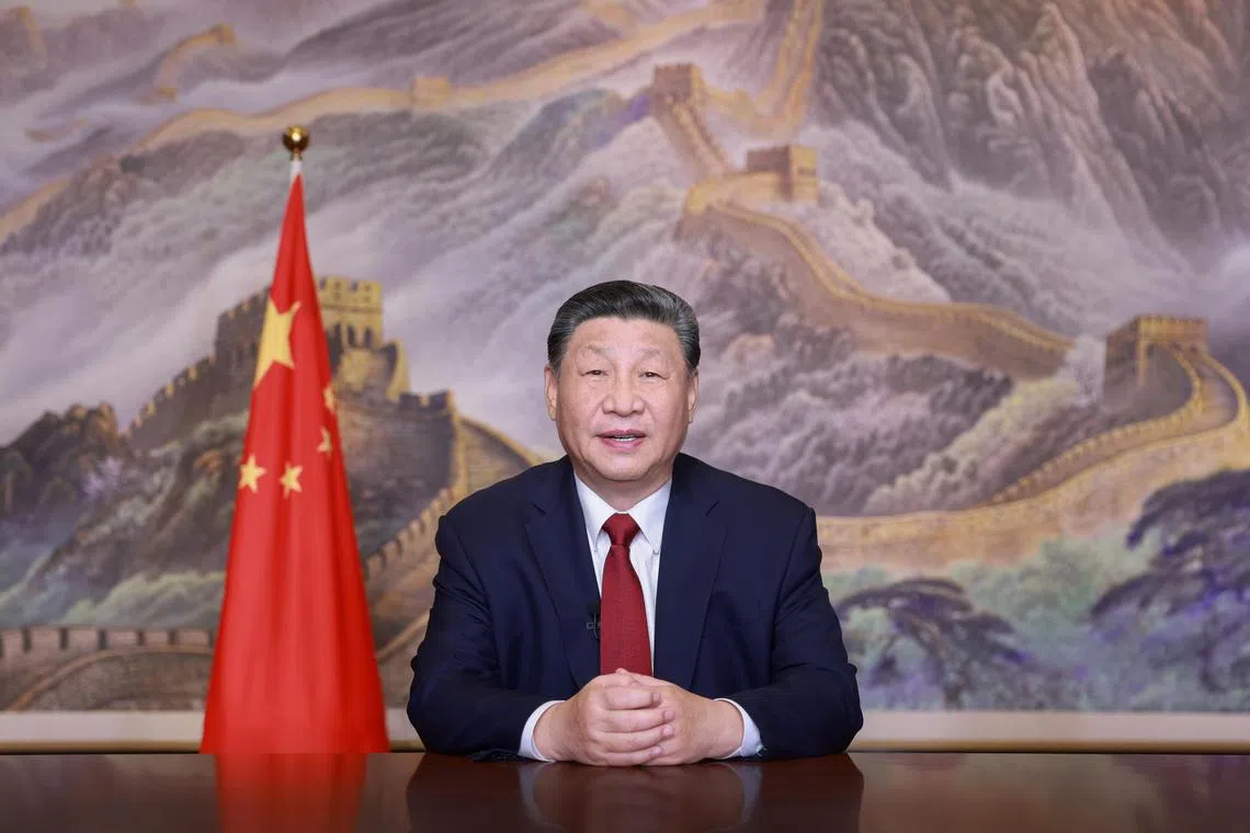 Chinese President Xi Jinping delivers a New Year message through China Media Group and the internet to ring in 2025 in Beijing,