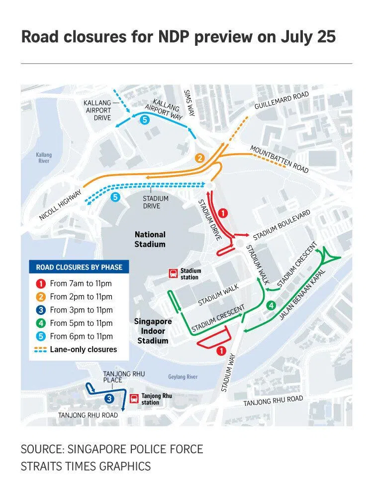 Road closures for NDP preview on July 25.