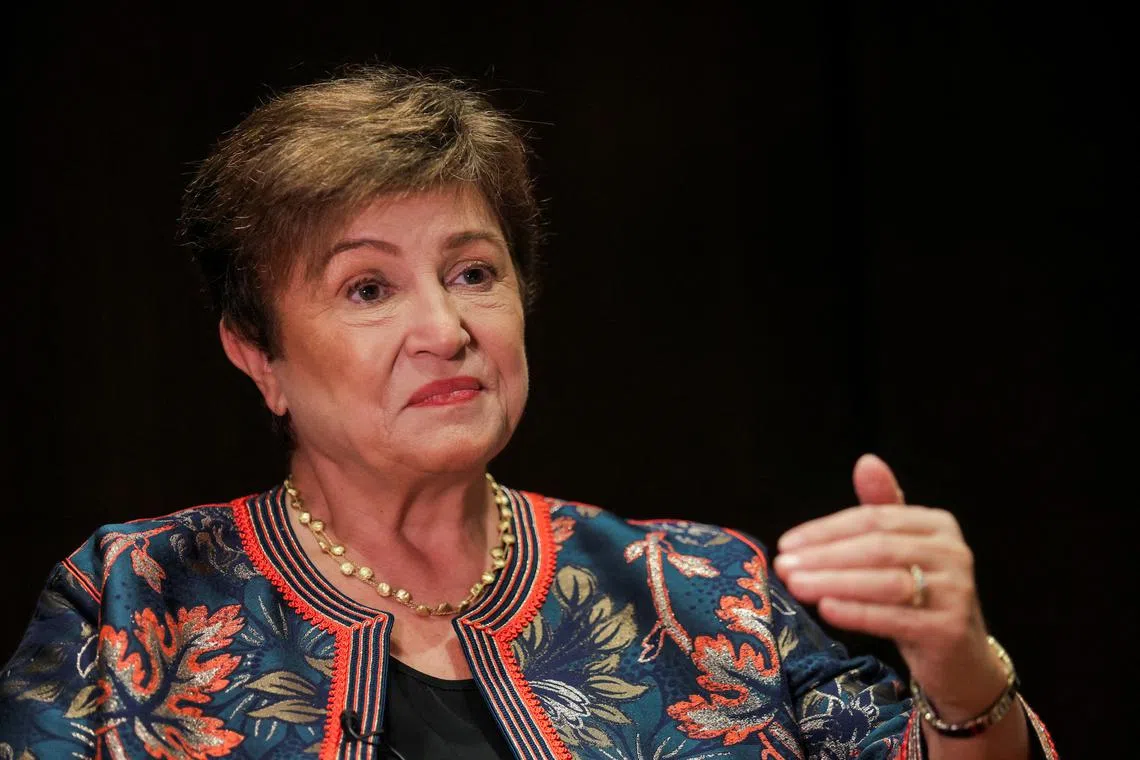 FILE PHOTO: IMF Managing Director Kristalina Georgieva speaks during an interview on the day she attends G20 Financial Summit, in Sao Paulo, Brazil, February 27, 2024. REUTERS/Carla Carniel/File Photo