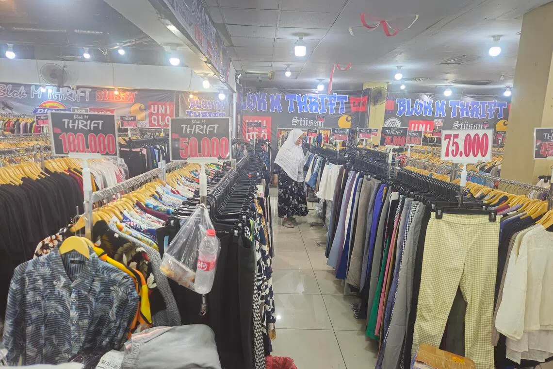 A secondhand clothing store in Blok M, South Jakarta.