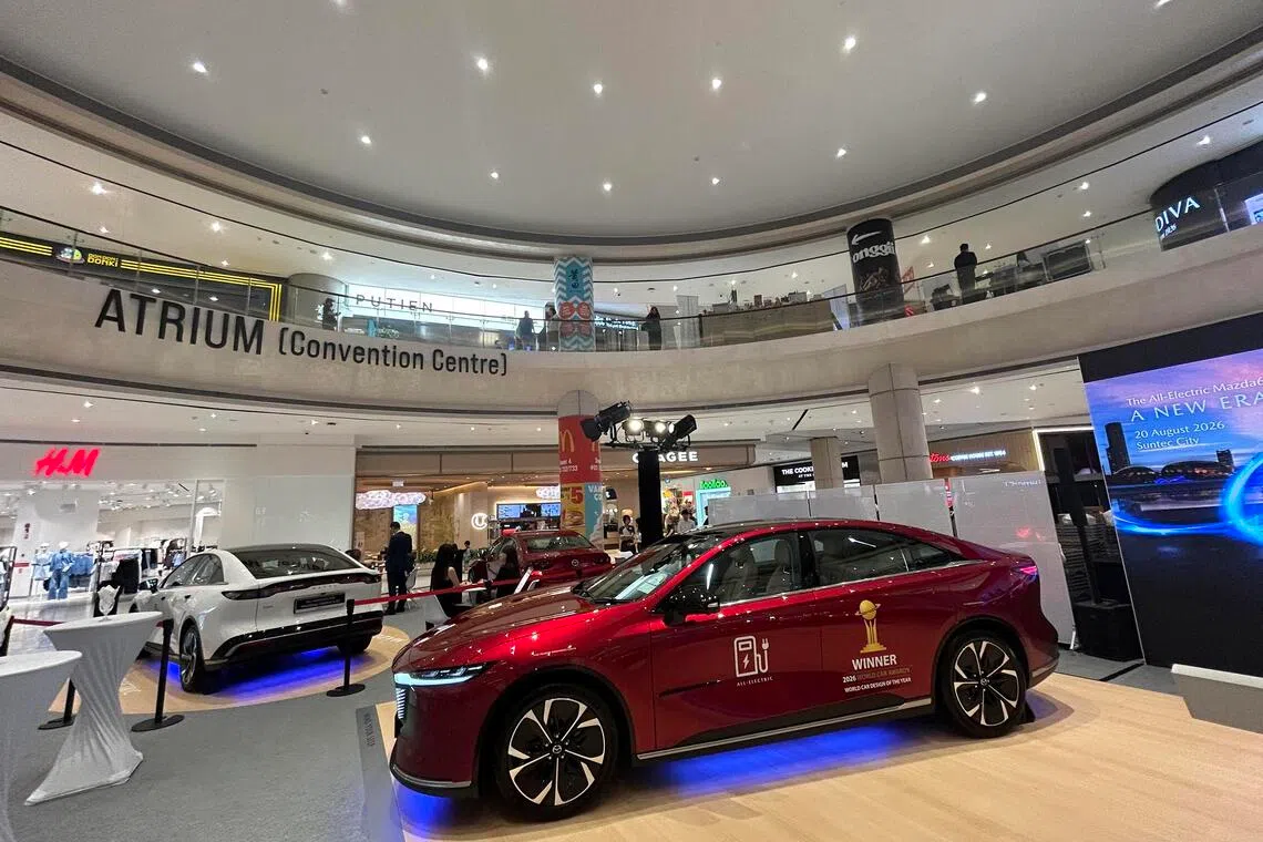 The Mazda 6e Fastback on display at Suntec City Atrium for the brand’s road show which is running until Aug 23.
