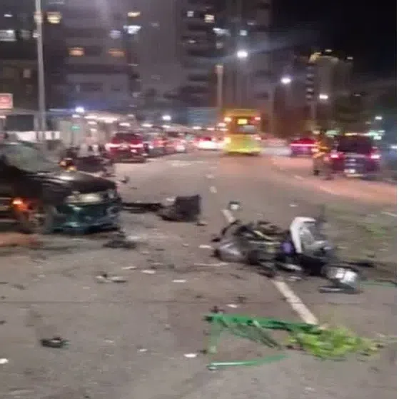 The accident at around 10.35pm on Oct 29 involved a blue Audi that ploughed through the road divider, slamming into the couple’s motorcycle and another car along Tampines Avenue 12.