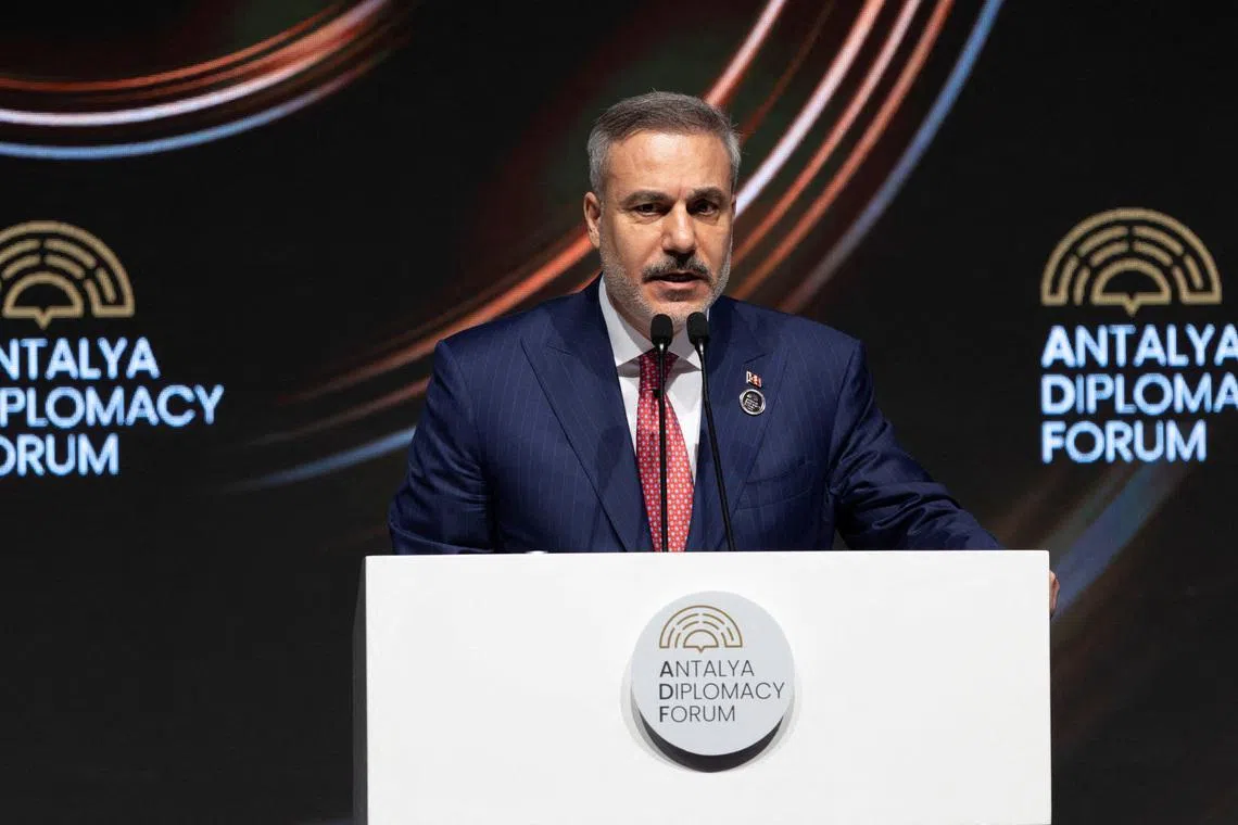 Turkish Foreign Minister Hakan Fidan speaks during the opening ceremony of  Antalya Diplomacy Forum in Antalya, Turkey, April 17, 2026. REUTERS/Umit Bektas