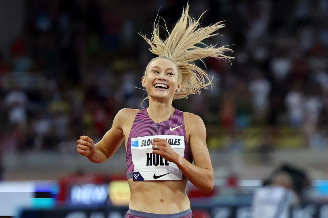 Athletics - Diamond League - Monaco - Stade Louis II, Monaco - July 12, 2024 Australia's Jessica Hull celebrates after winning the women's 2000m REUTERS/Manon Cruz