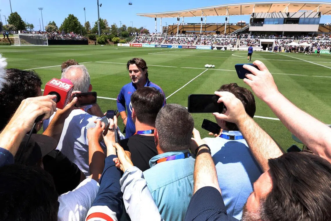 Head coach Mauricio Pochettino of the United States speaks to the media during an open practice.
