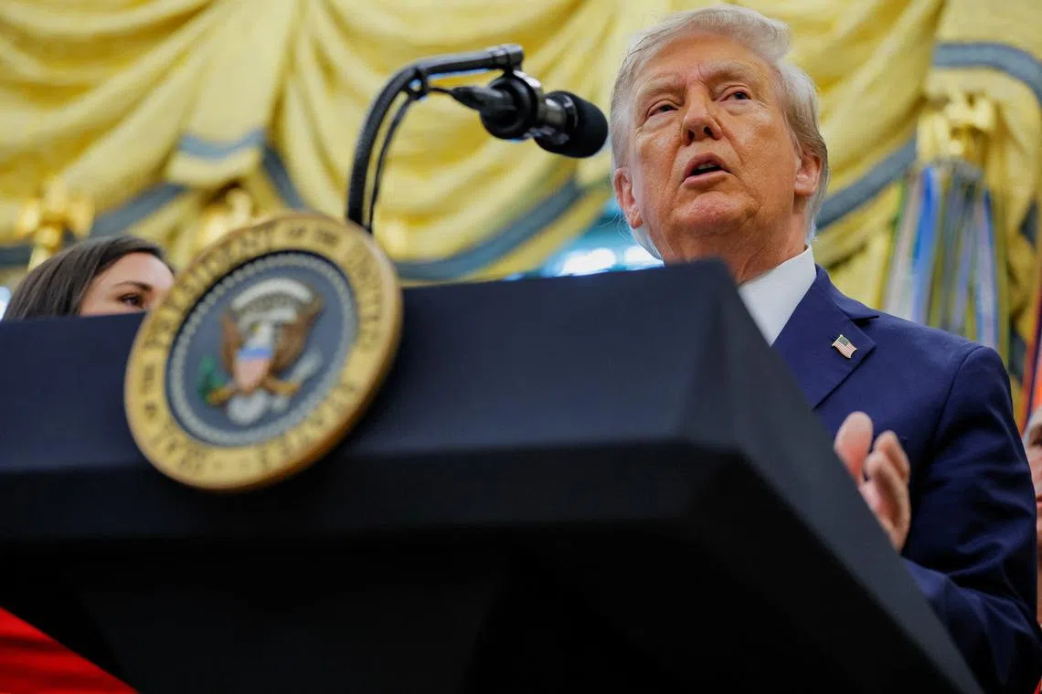 U.S. President Donald Trump speaks during an event in the Oval Office at the White House in Washington, D.C., U.S., September 2, 2025. REUTERS/Brian Snyder