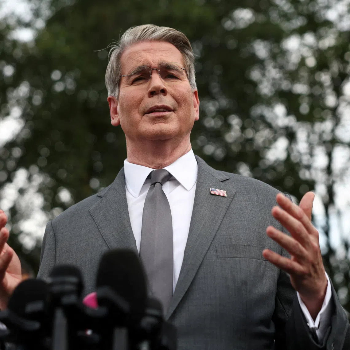 FILE PHOTO: U.S. Treasury Secretary Scott Bessent speaks to reporters at the White House in Washington, D.C., U.S., August 20, 2026.  REUTERS/Kevin Lamarque/File Photo
