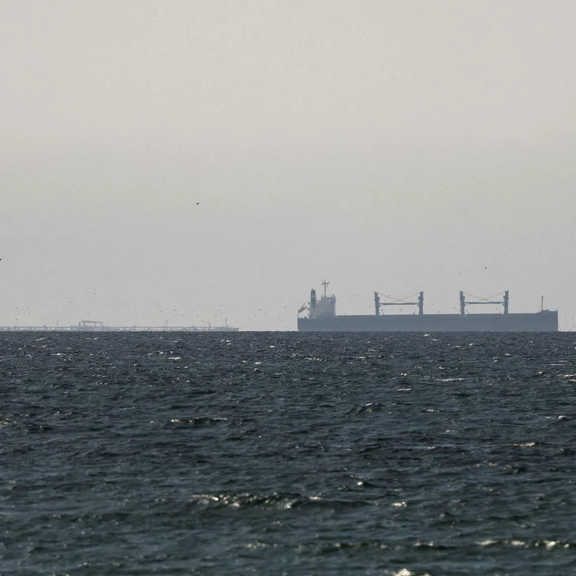 A cargo ship in the Gulf, near the Strait of Hormuz, as seen from northern Ras al-Khaimah, amid the US-Israeli conflict with Iran, in United Arab Emirates, on March 11, 2026.
