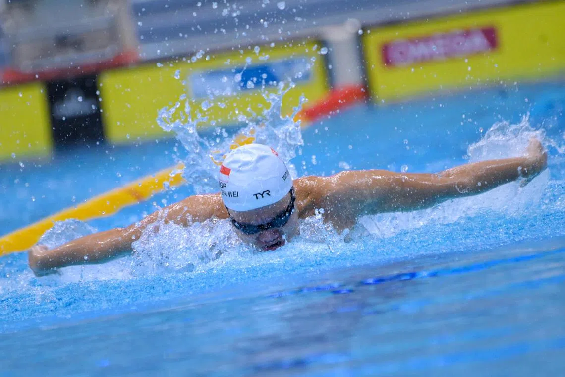 Swimmer Wong Zhi Wei in action during the 100m butterfly at the National Para Swimming Championships held at the OCBC Aquatic Centre on March 4, 2023.