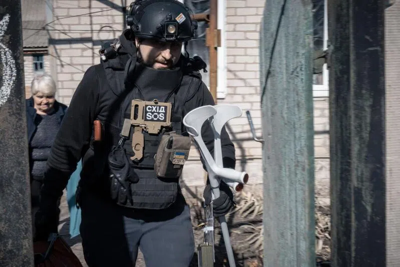 People with reduced mobility being evacuated from the heavily bombed districts in Kramatorsk and Sloviansk, northern Donetsk, Ukraine, on March 14.