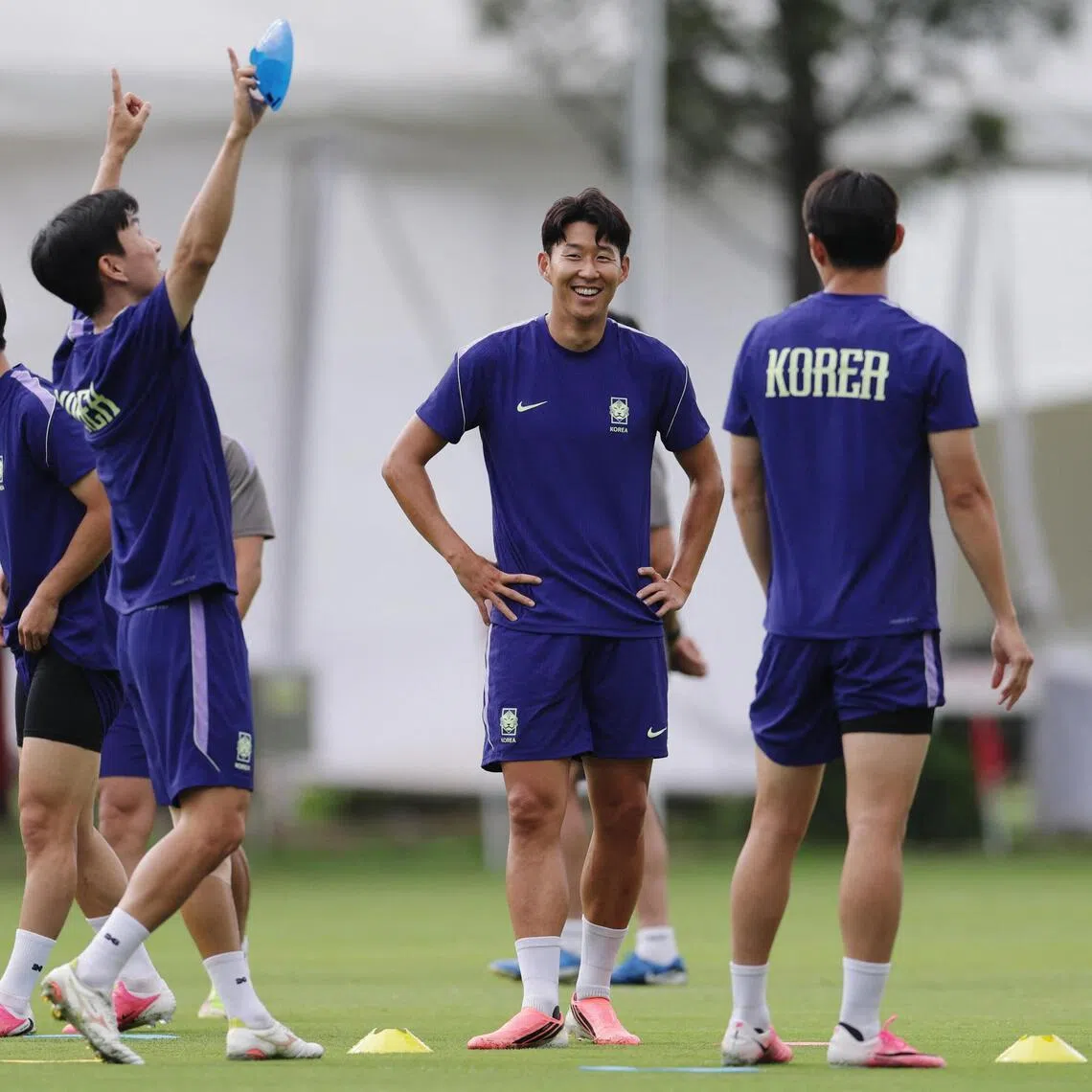 South Korea's Son Heung-min (centre) and teammates during training ahead of their game against Mexico. 