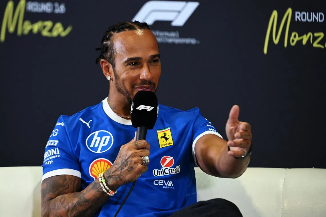 Formula One F1 - Italian Grand Prix - Autodromo Nazionale Monza, Monza, Italy - September 4, 2025 Ferrari's Lewis Hamilton during the press conference REUTERS/Jennifer Lorenzini