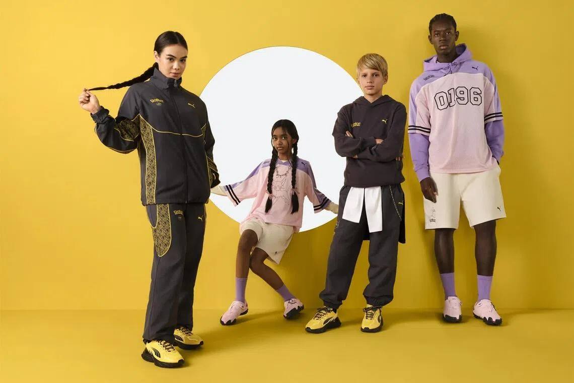 The Puma x Pokemon collection features graphic apparel, including hoodies, jerseys, and co-ordinated sets inspired by characters such as Pikachu, Espeon, and Umbreon.