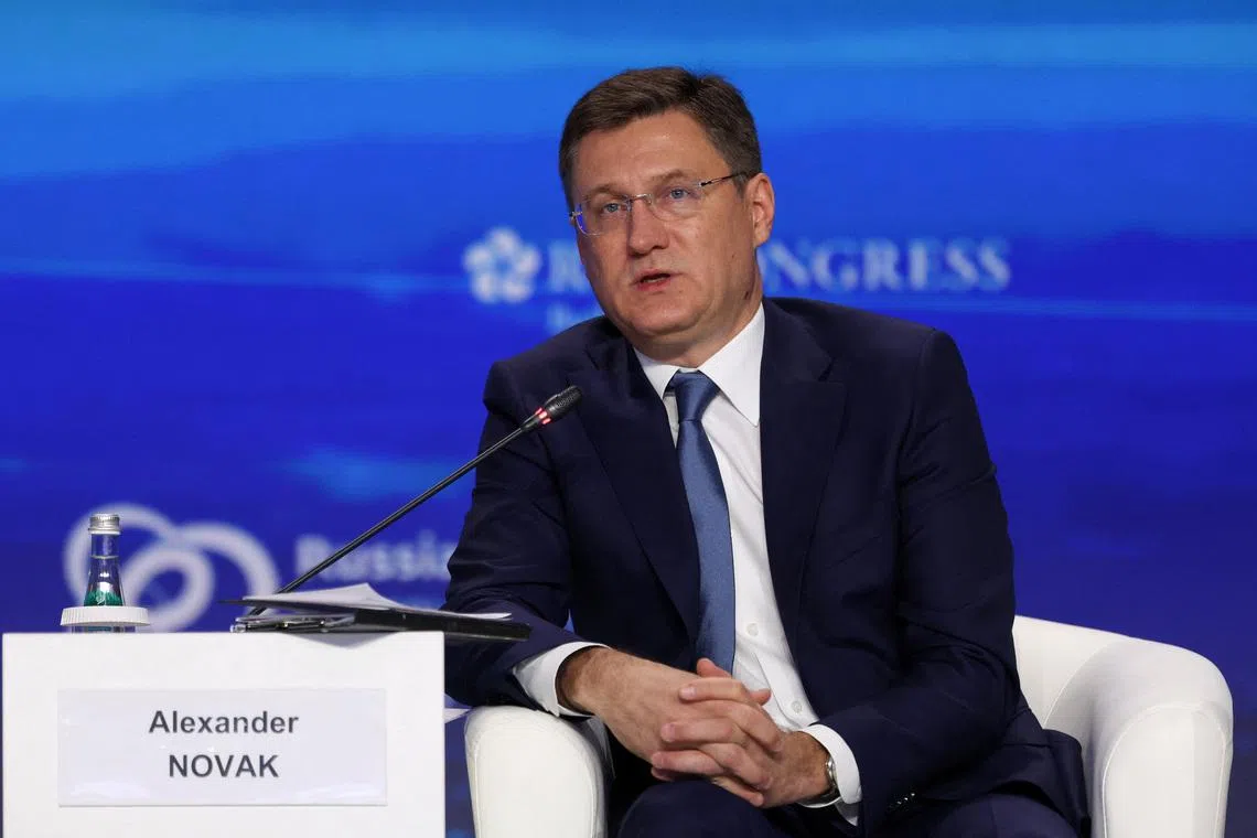Russia's Deputy Prime Minister Alexander Novak speaks during a session of the Russian Energy Week international forum in Moscow, Russia, October 15, 2025. REUTERS/Ramil Sitdikov