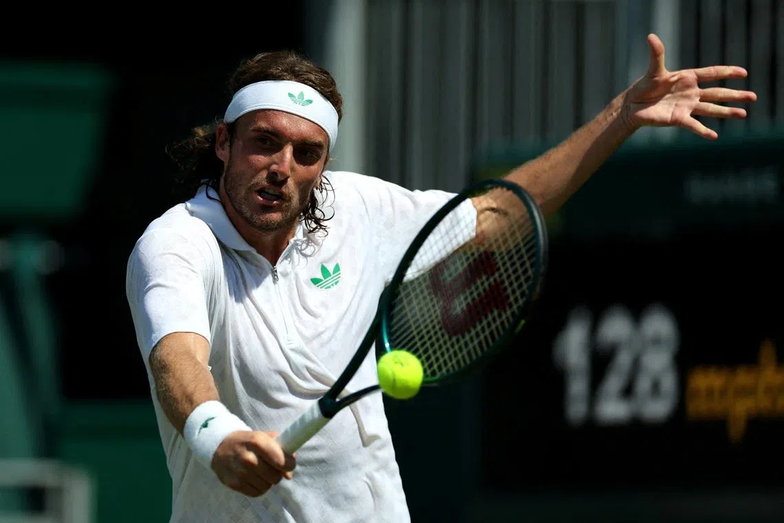FILE PHOTO: Tennis - Wimbledon - All England Lawn Tennis and Croquet Club, London, Britain - June 30, 2025 Greece's Stefanos Tsitsipas in action during his first round match against France's Valentin Royer REUTERS/Isabel Infantes/File Photo