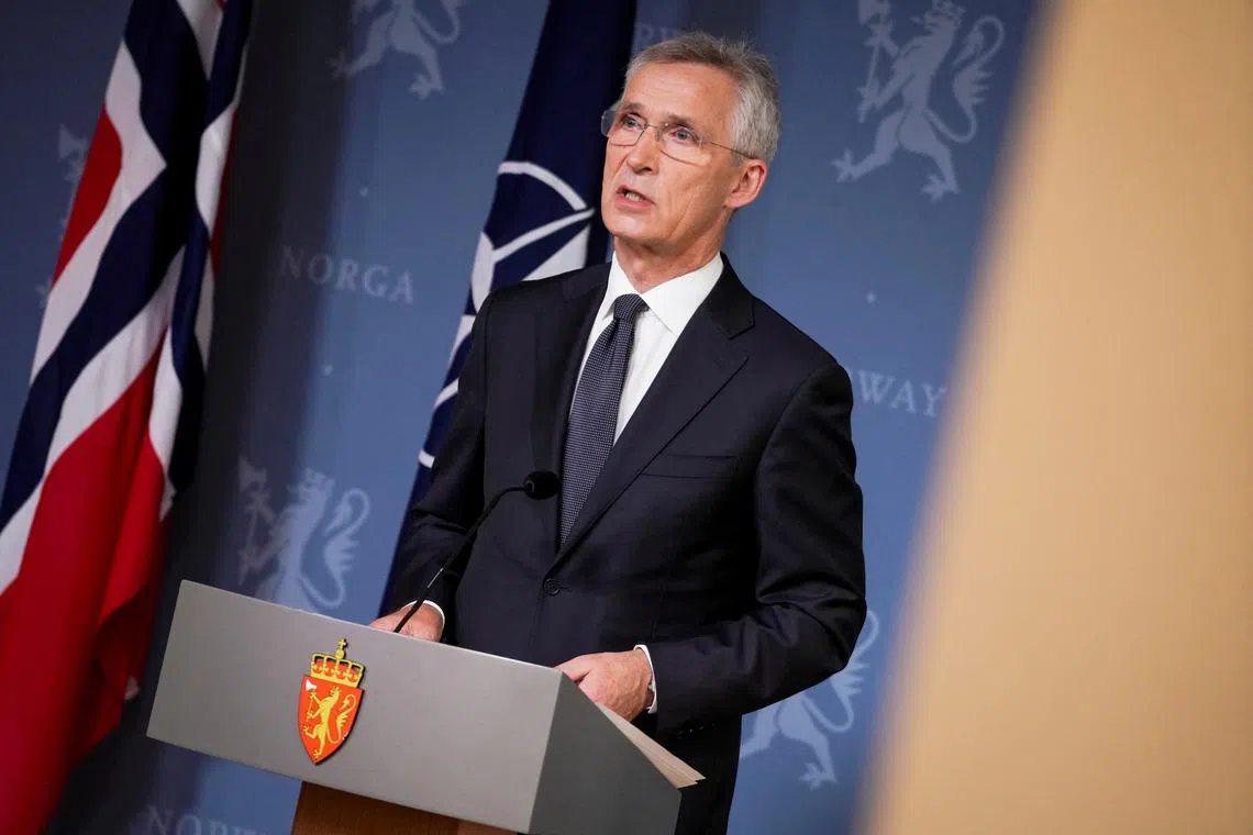 FILE PHOTO: NATO Secretary General Jens Stoltenberg and Norway's Prime Minister Jonas Gahr Store (not pictured) attend a press conference in the Prime Minister's residence in Oslo, Norway September 6, 2024.   NTB/Thomas Fure/via REUTERS /File Photo