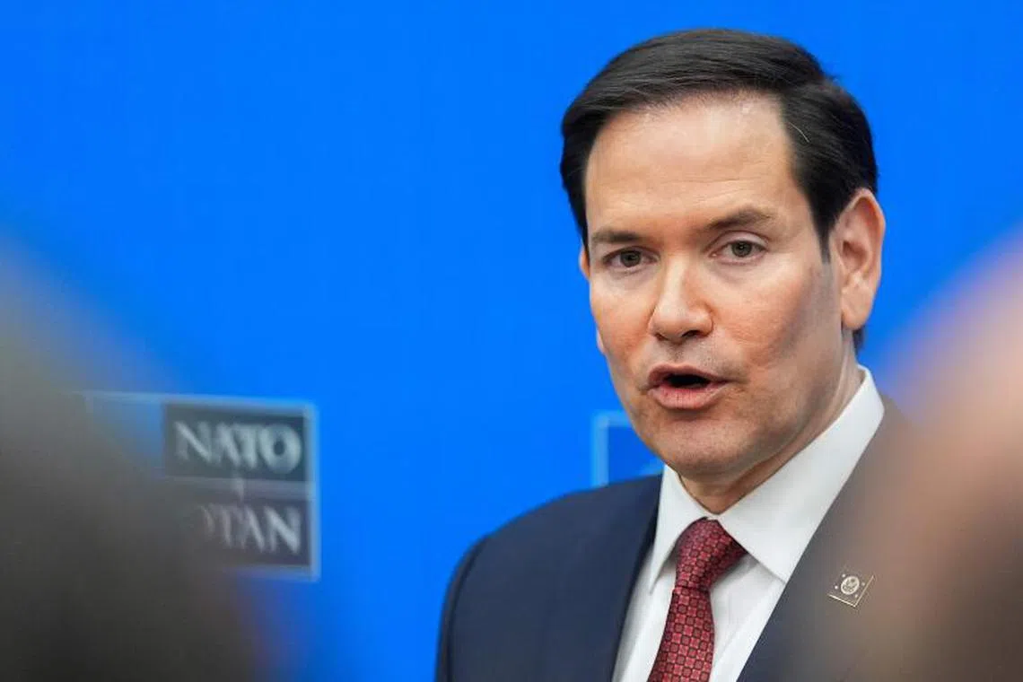 US Secretary of State Marco Rubio addresses the audience during a final press conference as part of the meeting of North Atlantic Treaty Organization (NATO) Ministers of Foreign Affairs at NATO's headquarters in Brussels on April 4, 2025. NATO Foreign Ministers meet in Brussels on April 3 and April 4, 2025 to continue planning for the forthcoming NATO's June Summit in the Hague and discuss urgent security issues. (Photo by Jacquelyn Martin / POOL / AFP)