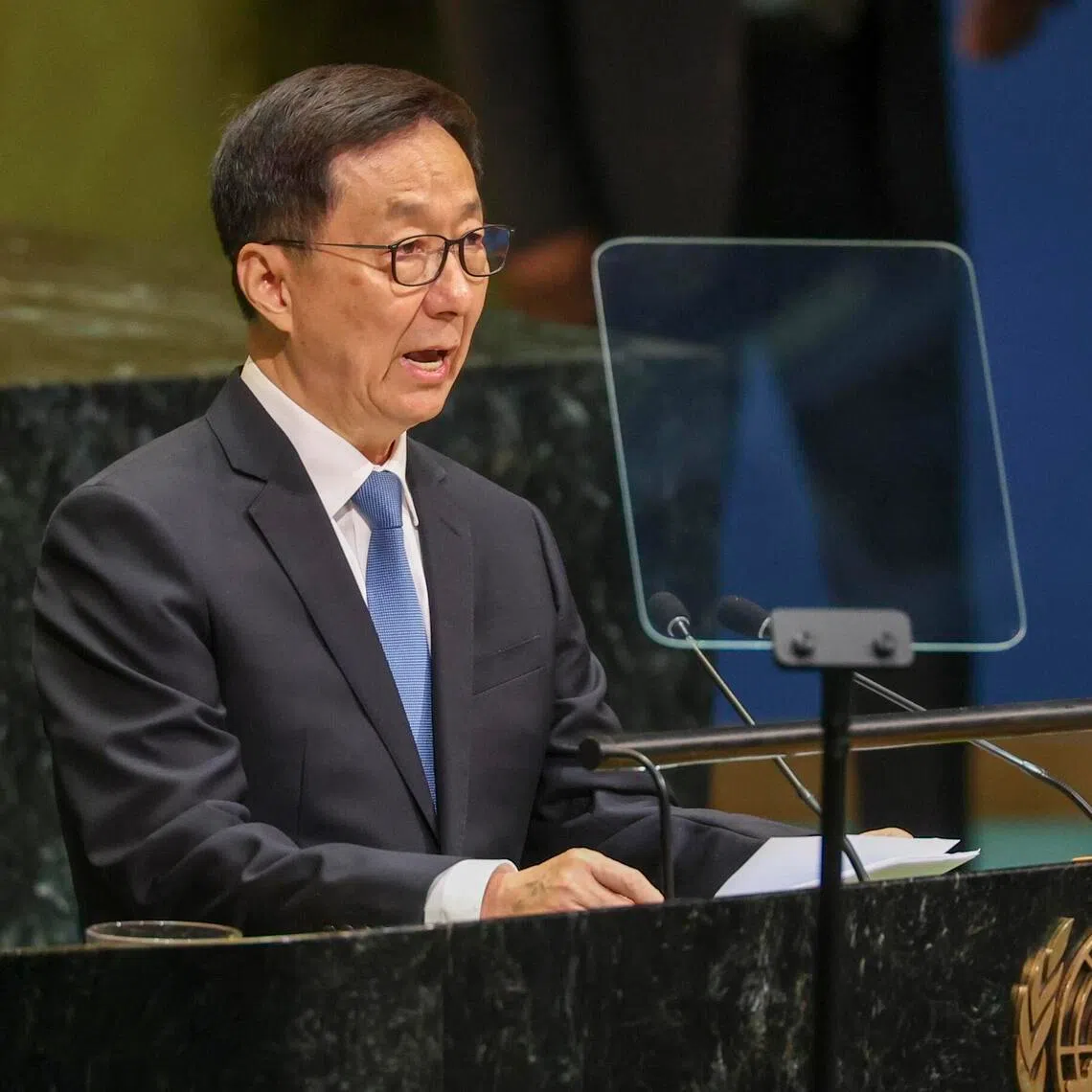 Chinese Vice-President Han Zheng addressing the United Nations General Assembly on Sept 26 in the US city of New York.
