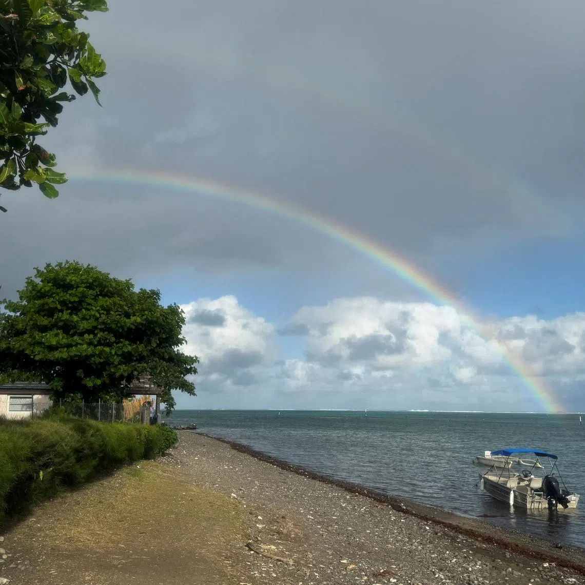 A rainbow is seen at the Olympic surfing venue of Teahupo'o, Tahiti, French Polynesia, July 23, 2024. REUTERS/Lincoln Feast