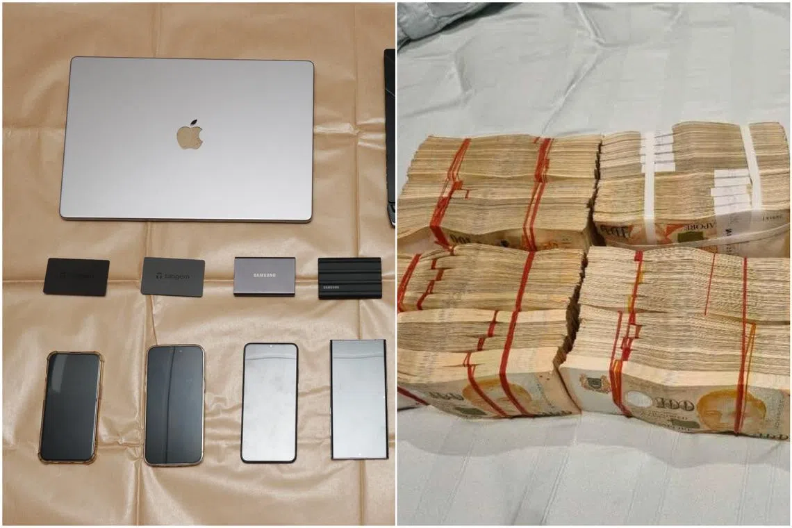 Electronic devices and cash were seized during the operation.