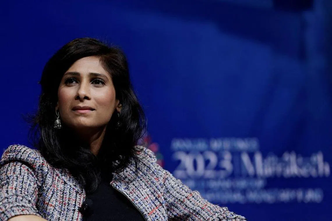 FILE PHOTO: First Deputy Managing Director of the International Monetary Fund, Gita Gopinath, attends a panel on the fourth day of the annual meeting of the IMF and the World Bank, following last month's deadly earthquake, in Marrakech, Morocco, October 12, 2023. REUTERS/Susana Vera/File Photo