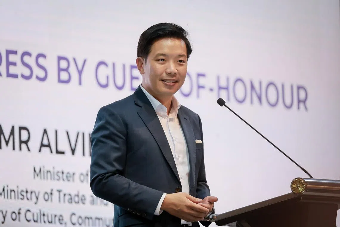 Minister of State for Trade and Industry Alvin Tan speaking at the launch of the Job-Skills Integrator for Wholesale Trade on Aug 5.