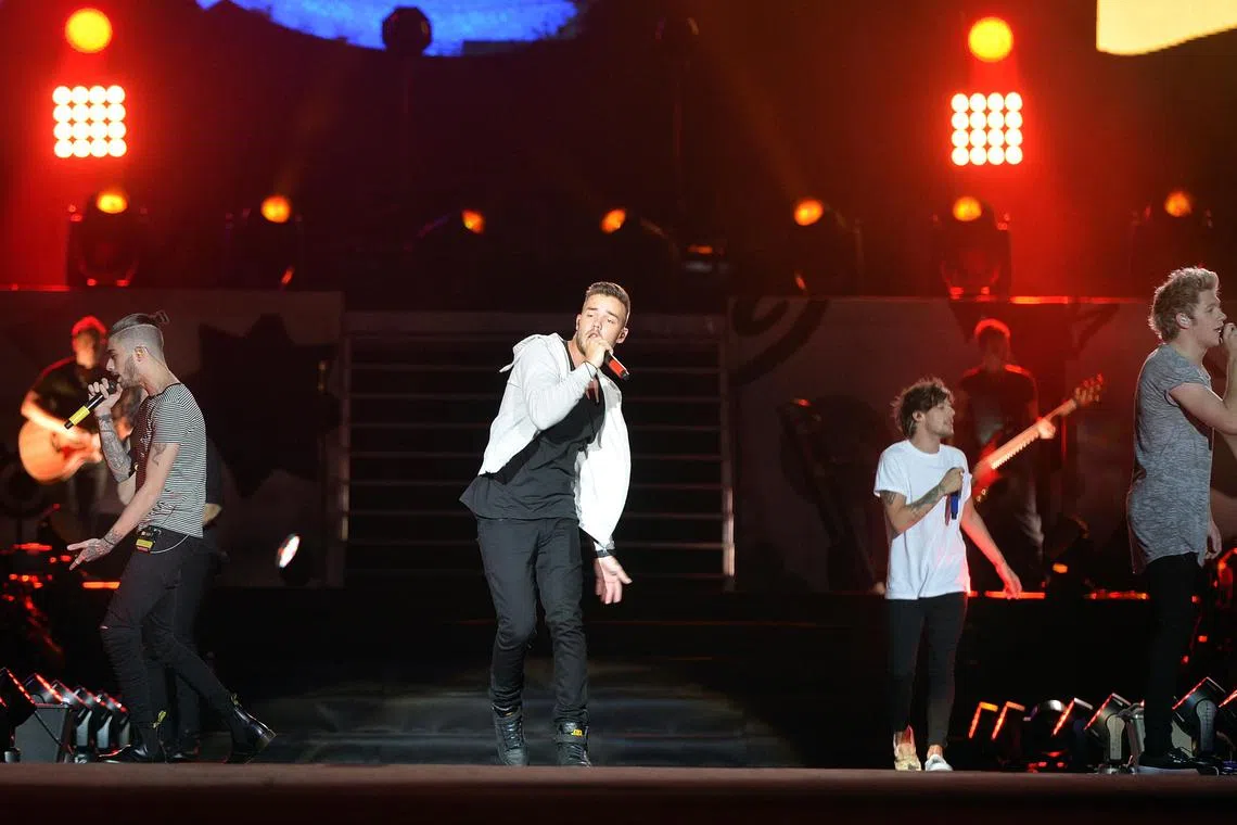 UK boyband, One Direction performing at a concert held at the National Stadium at the Singapore Sports Hub on 11 March 2015.
