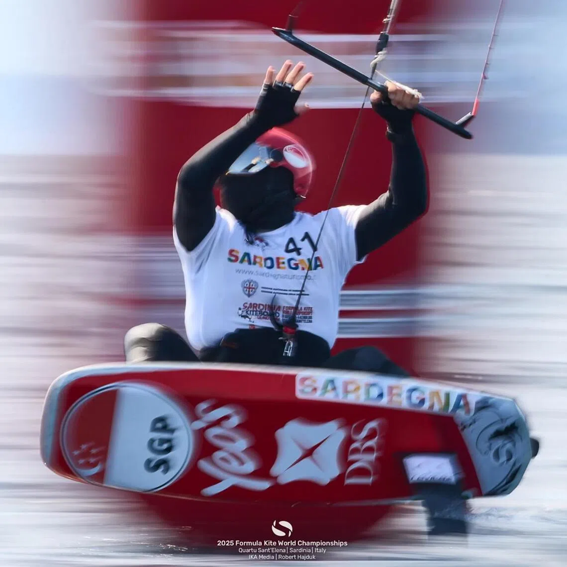 Singapore's Maximilian Maeder racing during the opening series at the 2025 Kitefoiling World Championships